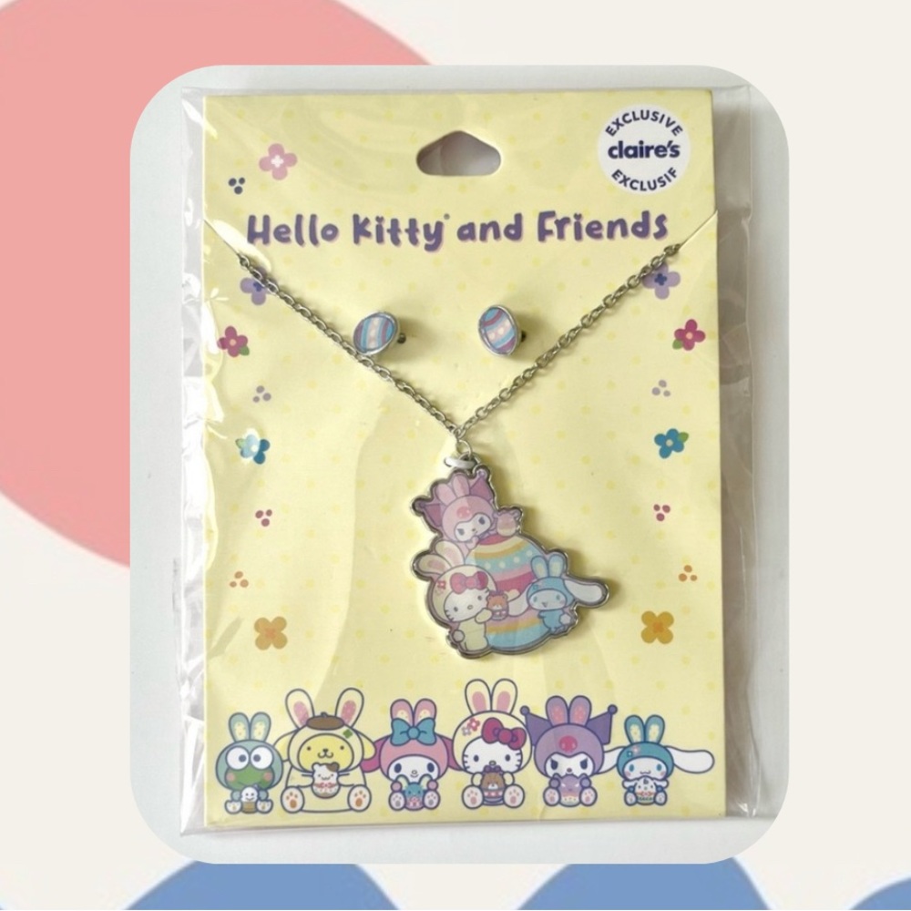 🆕 🎉 hello kitty & friends easter egg necklace & easter egg earrings set